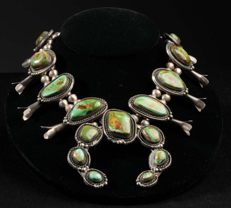 Appraisal: American Indian Squash Blossom Necklace Description Nice green colored early