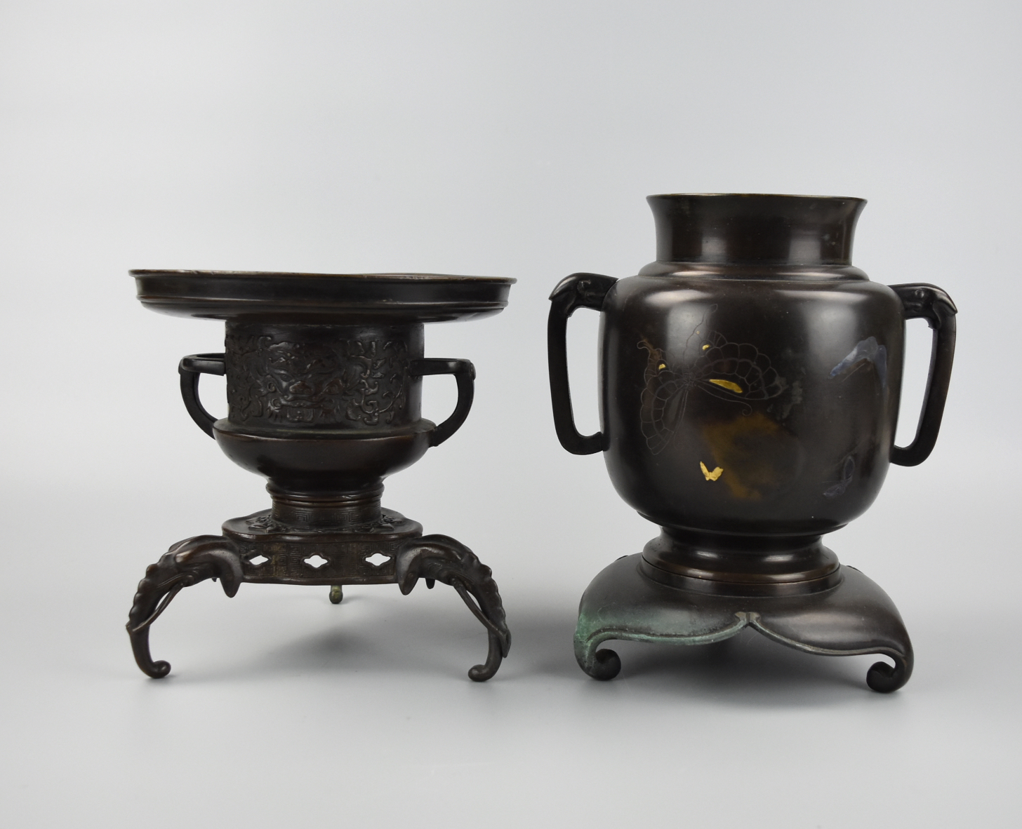 Appraisal: SET OF MASSIVE ASIAN CENSER AND TWIN HANDLED VASE A