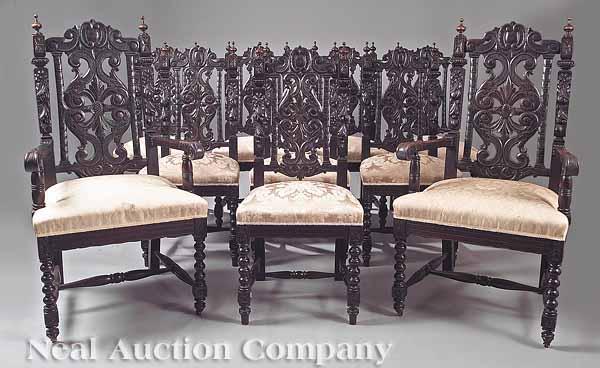 Appraisal: A Set of Twelve American Renaissance Highly Carved Oak Dining