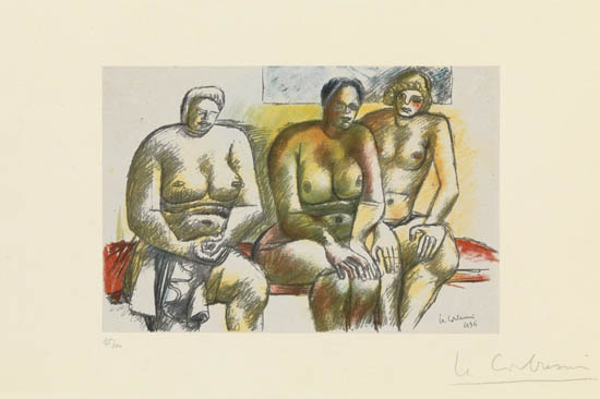 Appraisal: LE CORBUSIER Trois femmes nues assises Color lithograph on Chine