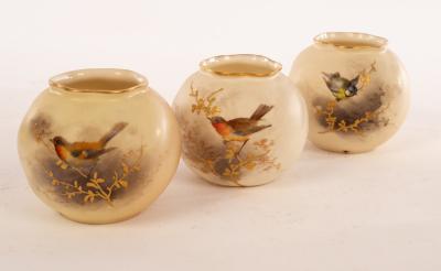 Appraisal: Royal Worcester ten almost spherical posy vases with spiral moulding