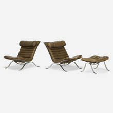 Appraisal: Arne Norell ARI LOUNGE CHAIRS PAIR AND OTTOMAN FROM A