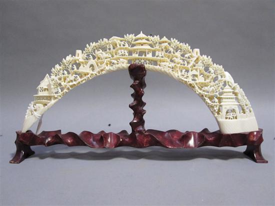 Appraisal: CHINESE CARVED IVORY TUSK Depicting a landscape L