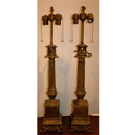 Appraisal: Pair of Neoclassical Style Gilt-Metal Lamps Estimate -