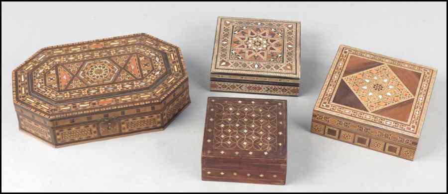 Appraisal: FOUR MOTHER OF PEARL INLAID BOXES Condition No Specific Condition