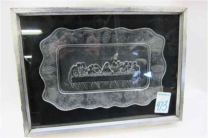 Appraisal: FRAMED AMERICAN PRESSED GLASS BREAD TRAY ''Last Supper '' with