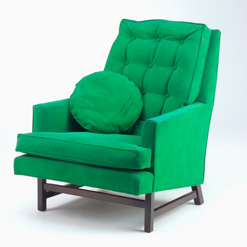 Appraisal: DUNBAR Lounge chair with emerald green upholstery on dark-stained wood