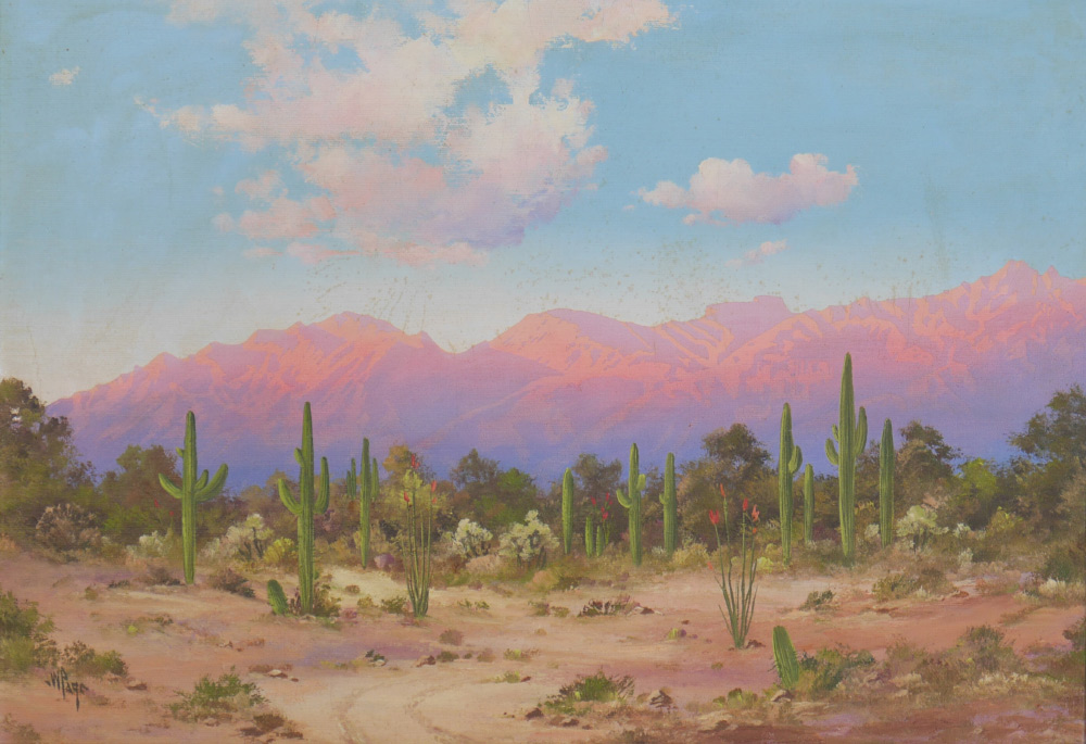 Appraisal: PAGE Willard American - Western Desert Landscape with Glowing Mountains