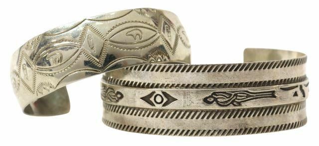 Appraisal: lot of Native American silver cuff bracelets both with stamped