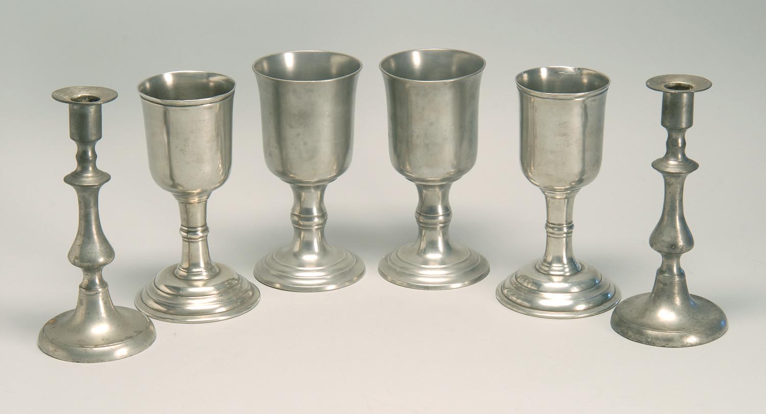 Appraisal: LOT OF PEWTER ITEMS Includes four similar late th early