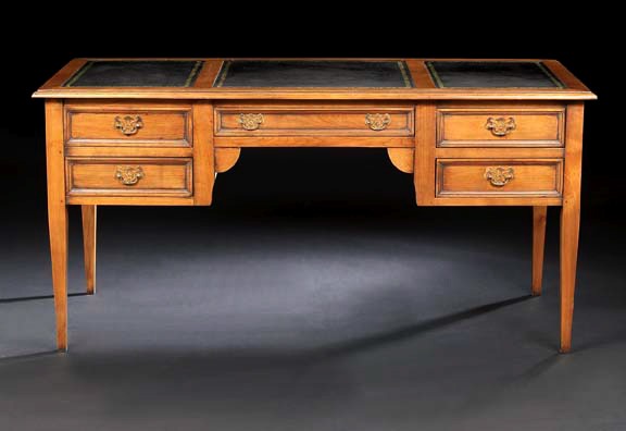 Appraisal: Louis XVI-Style Fruitwood Desk the rectangular top trisected and inset