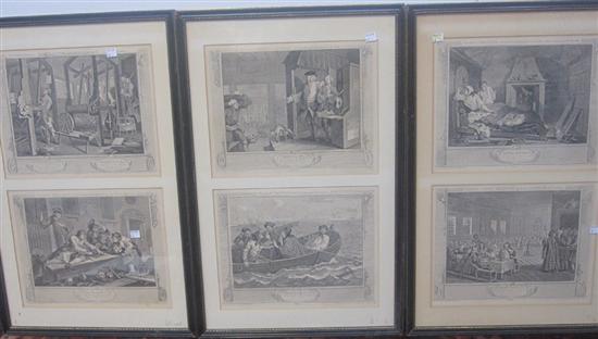 Appraisal: SET SIX WILLIAM HOGARTH INDUSTRY AND IDLENESS ENGRAVINGS Each x