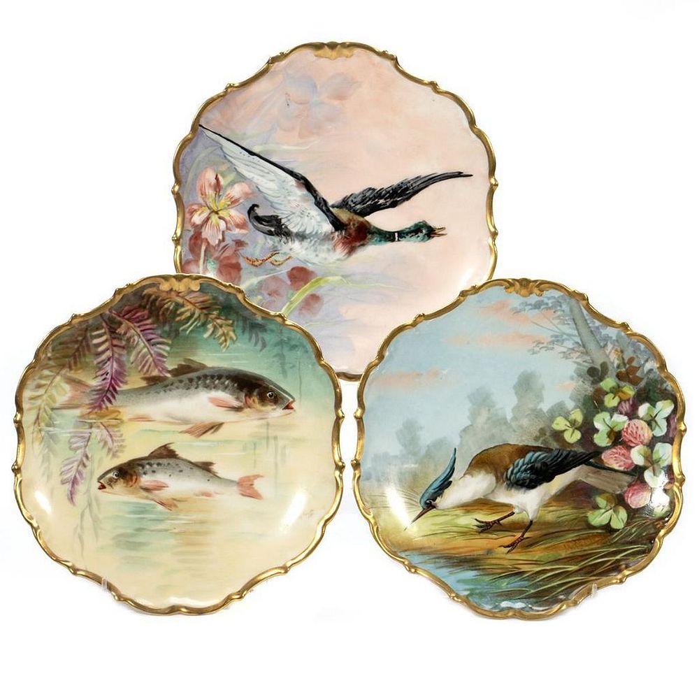 Appraisal: Three Hand Painted Limoges Plates Depicting scenes of nature each