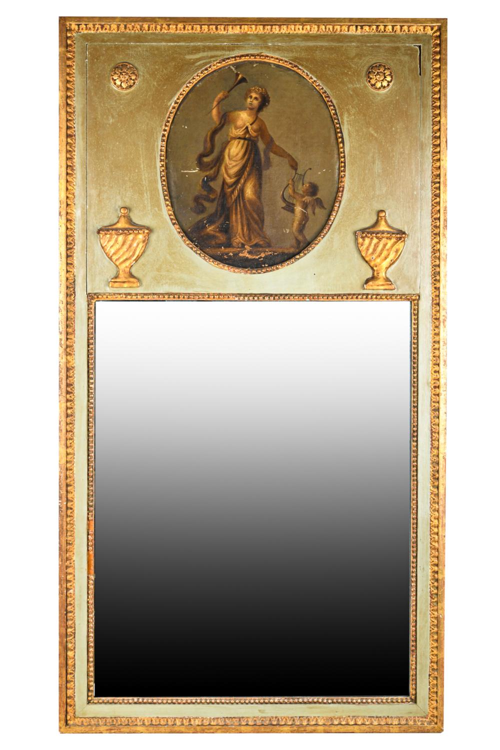 Appraisal: LOUIS XVI STYLE TRUMEAU MIRRORpainted and parcel gilt Condition with