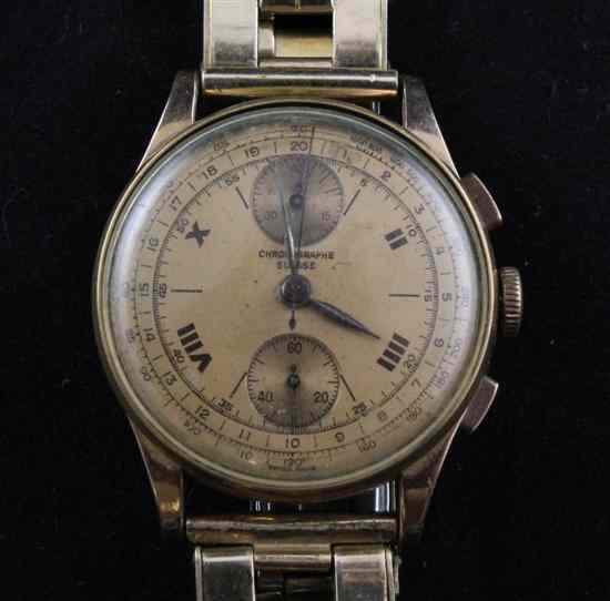 Appraisal: A gentleman's 's ct gold and gilt metal Swiss chronograph