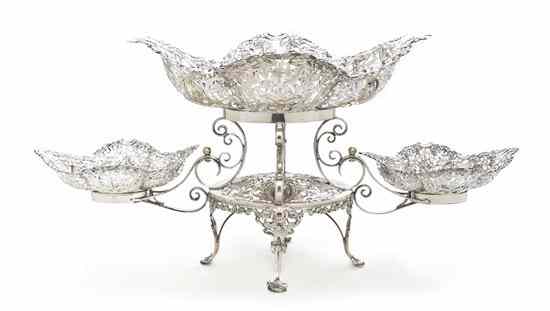 Appraisal: An Edwardian Silver Epergne James Dixon Sons Sheffield having three