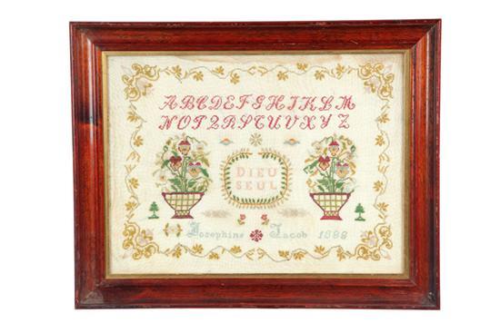 Appraisal: SAMPLER Josephine Jacob probably France silk on wool Dieu Seul