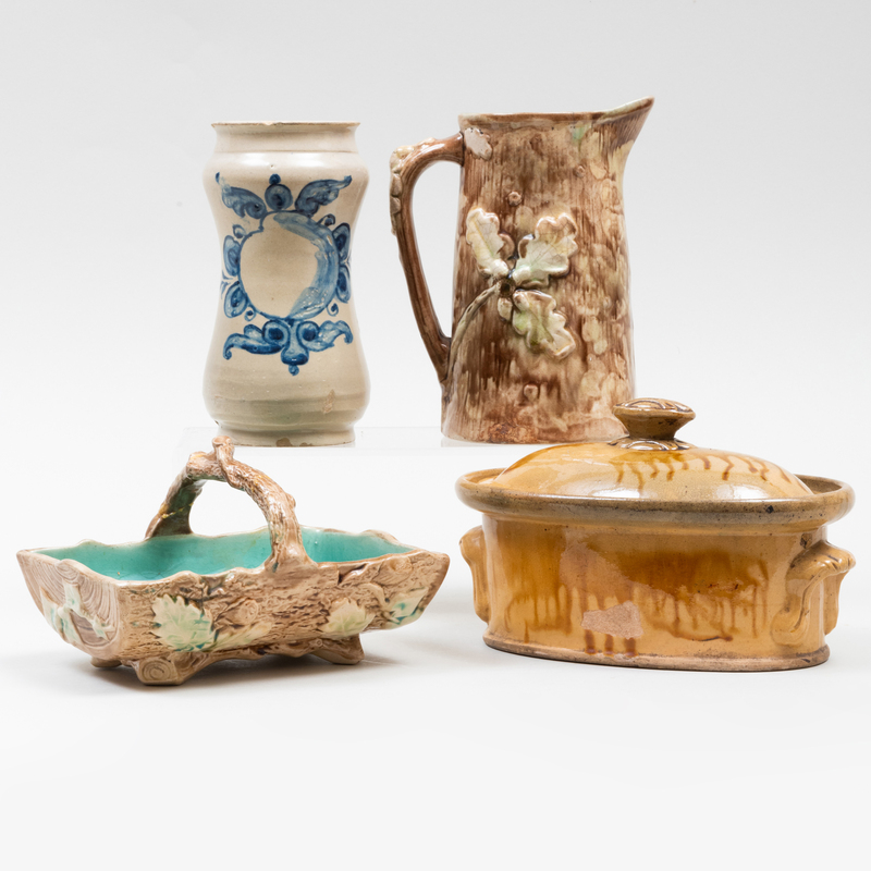 Appraisal: GROUP OF MAJOLICA AND GLAZED EARTHENWARE ARTICLES Comprising A majolica