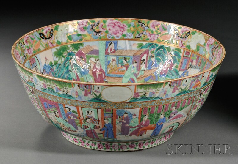 Appraisal: Rose Mandarin Porcelain Punch Bowl China th century large round