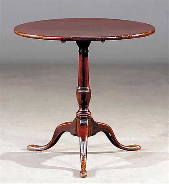 Appraisal: George III mahogany tilt-top table circa - circular top on