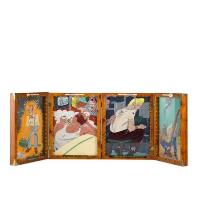 Appraisal: DON COLLEY American b Four-panel hinged painting with mixed media