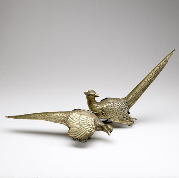 Appraisal: DECORATIVE GARNITURES Pair in brass with pheasant forms