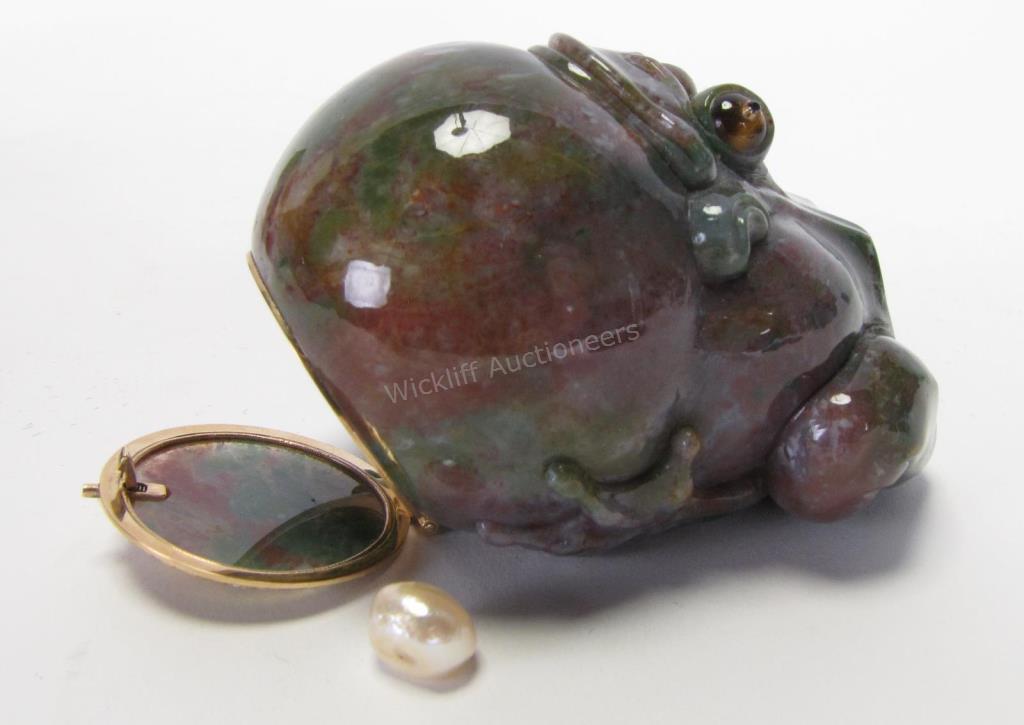 Appraisal: Marble and Crystal Bullfrog Trinket Box beautiful purple and green