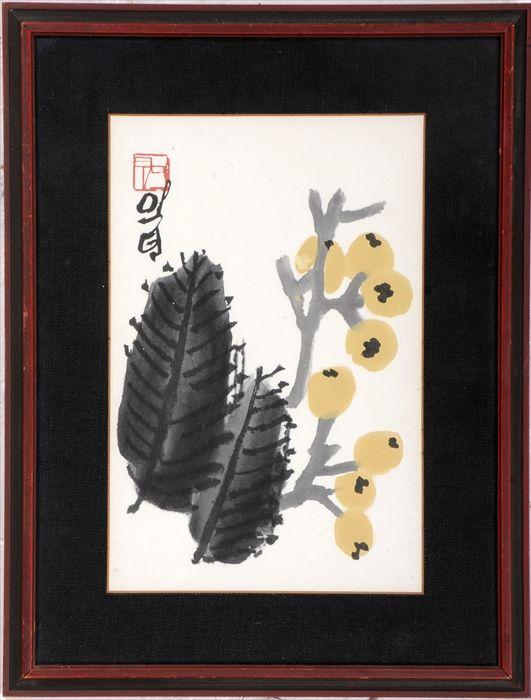 Appraisal: Japanese School th C Leaves and Berries Color print matted