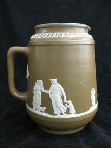 Appraisal: English Jasperware Pitcher classical maiden cherub scenes brown background ''