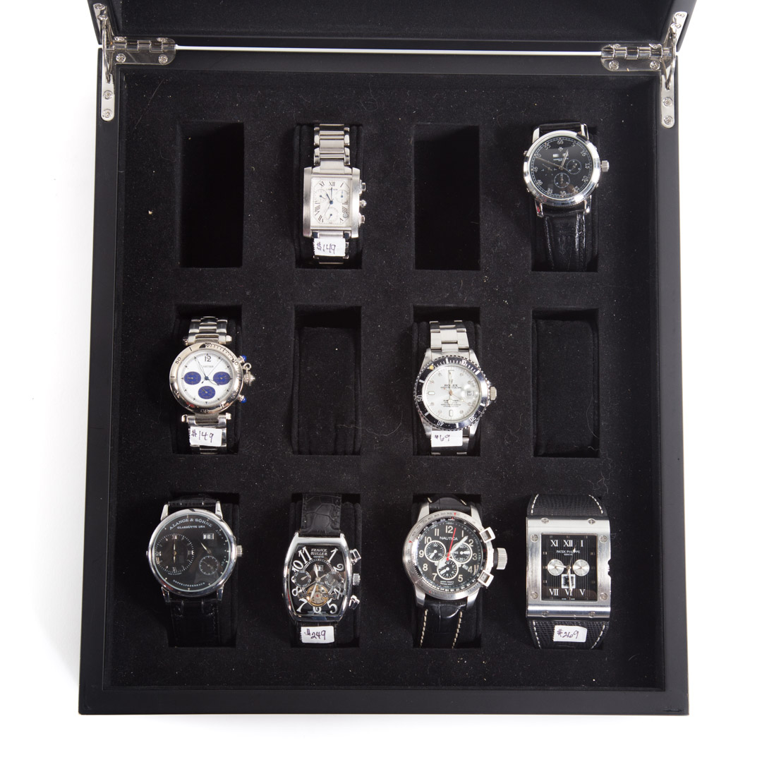 Appraisal: A Commander Travel Case with Watches Including two Cartier inspired