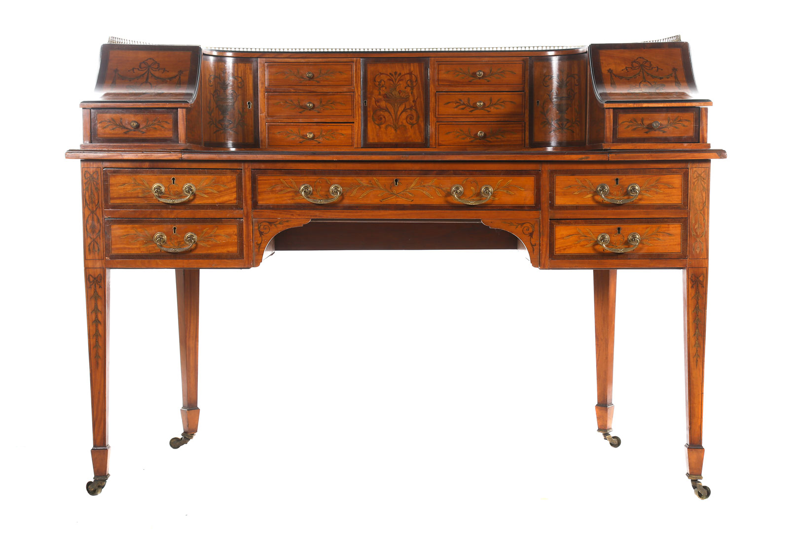 Appraisal: Edwardian inlaid satinwood Carlton House Desk late th century raised