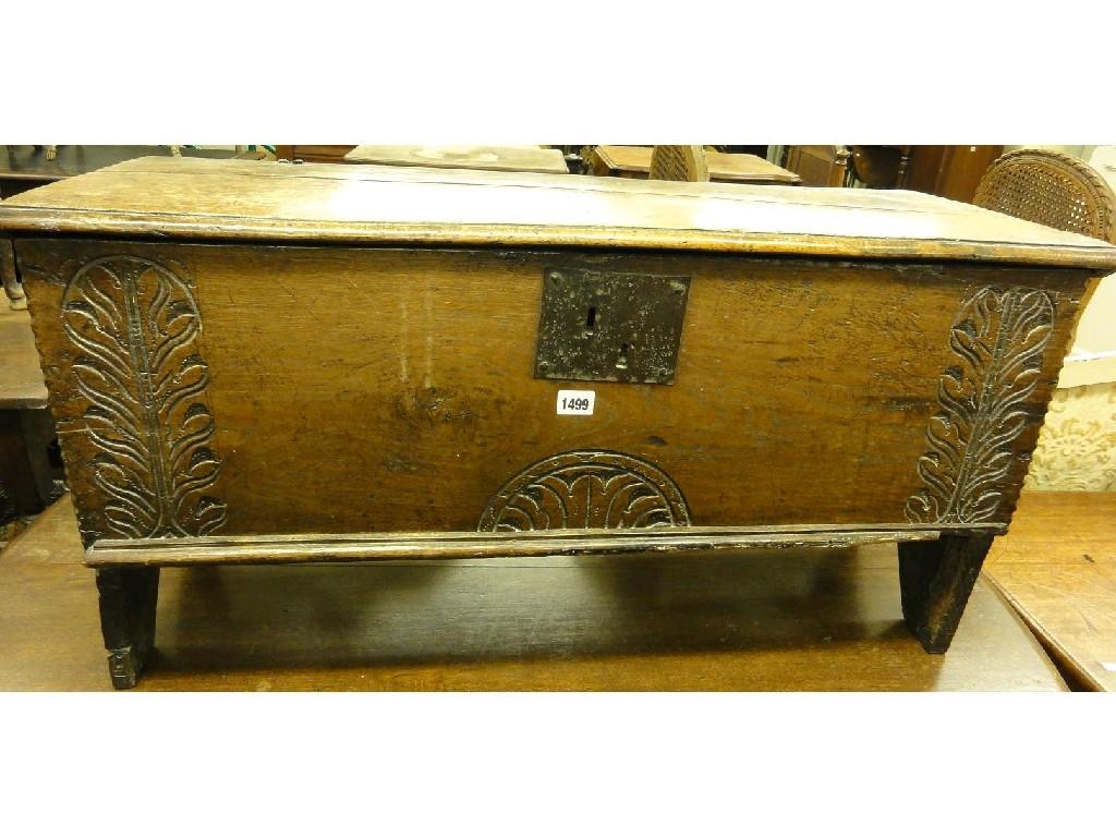 Appraisal: An th century oak six plank coffer with iron work