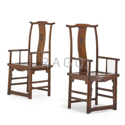 Appraisal: PAIR OF CHINESE CHAIRS Hardwood frames with yoke back th