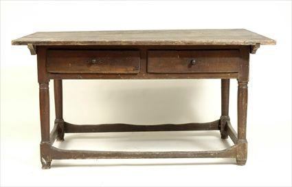 Appraisal: American Walnut Two-Drawer Stretcher-Base Farm Table x x in