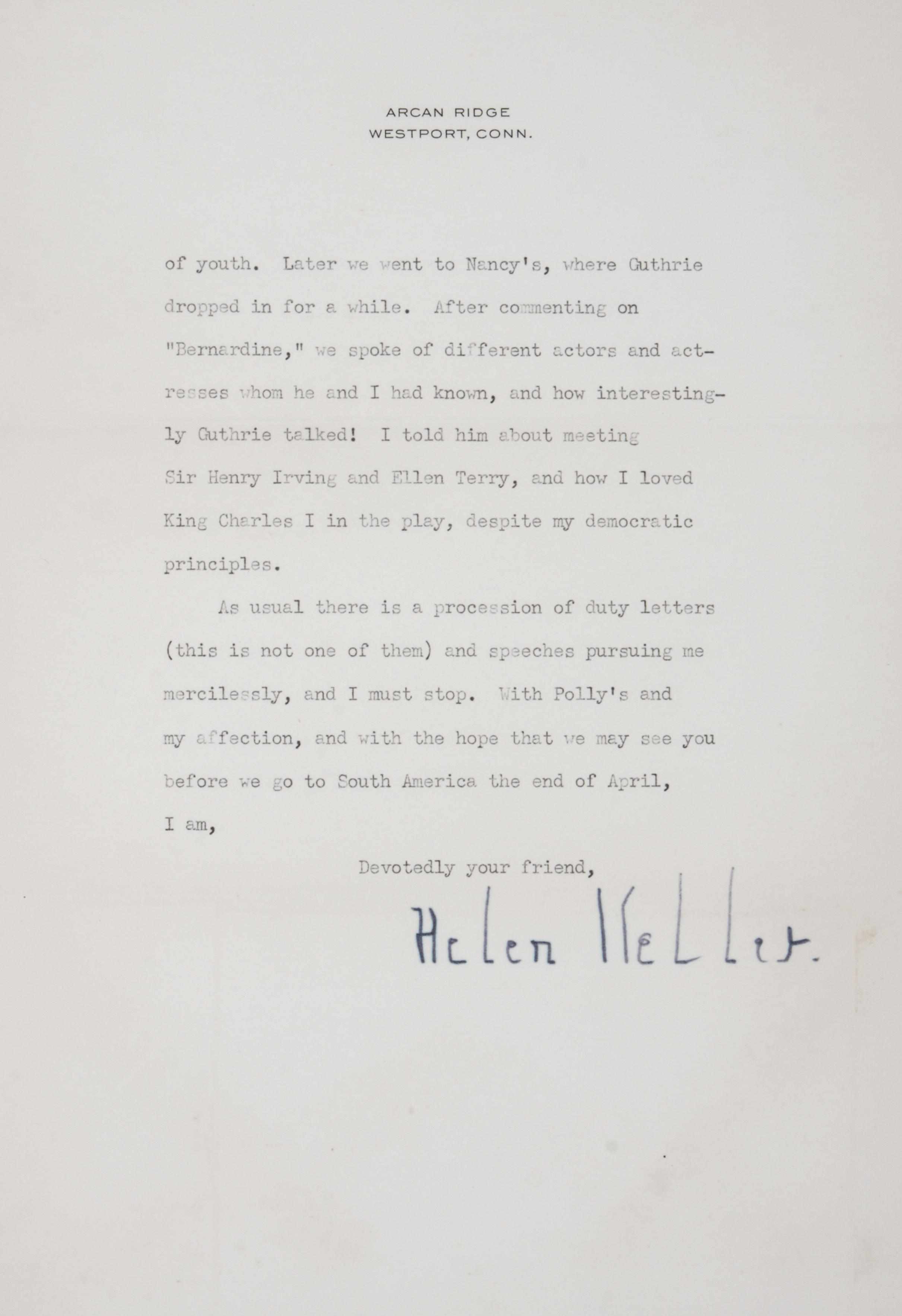 Appraisal: KELLER HELEN - Typed Letters Signed ''Helen Keller'' pp to