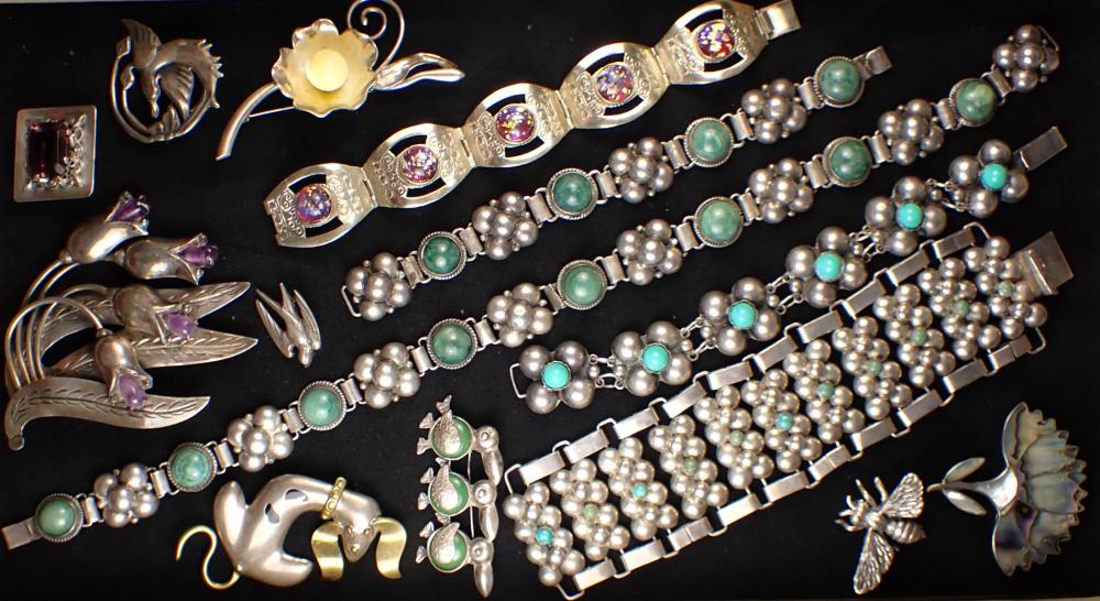 Appraisal: FOURTEEN ARTICLES OF VINTAGE SILVER MEXICO JEWELRY including a matching