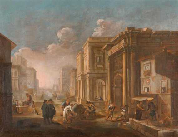 Appraisal: ROMAN SCHOOL CIRCA Architectural scene with figures Oil on canvas