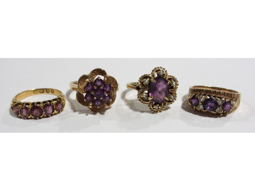 Appraisal: A Victorian ct gold five stone garnet ring a ct