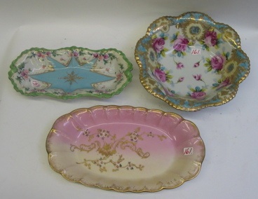 Appraisal: THREE HAND PAINTED PORCELAINS One is a Nippon berry bowl