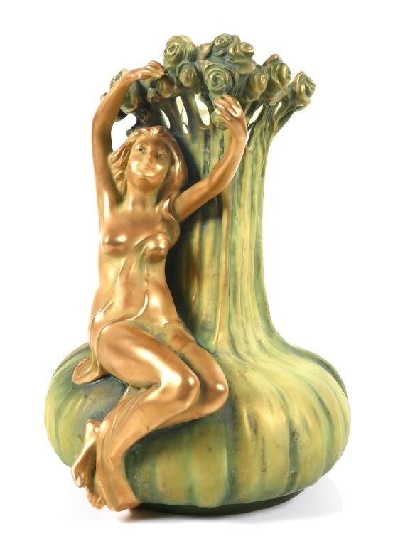 Appraisal: Ernst Wahliss Austrian vintage Art Nouveau porcelain vase with figural