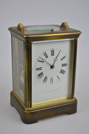 Appraisal: An early th century lacquered brass French carriage clock the