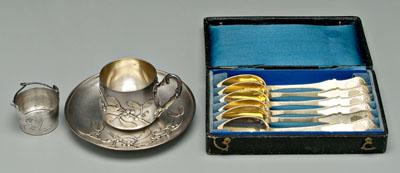 Appraisal: Nine pieces French silver demitasse cup and saucer stain finish