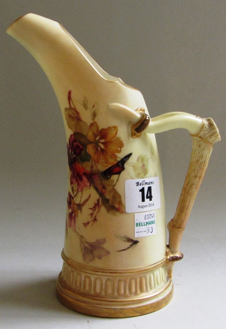 Appraisal: A Royal Worcester blush ivory 'tusk' jug c hand painted