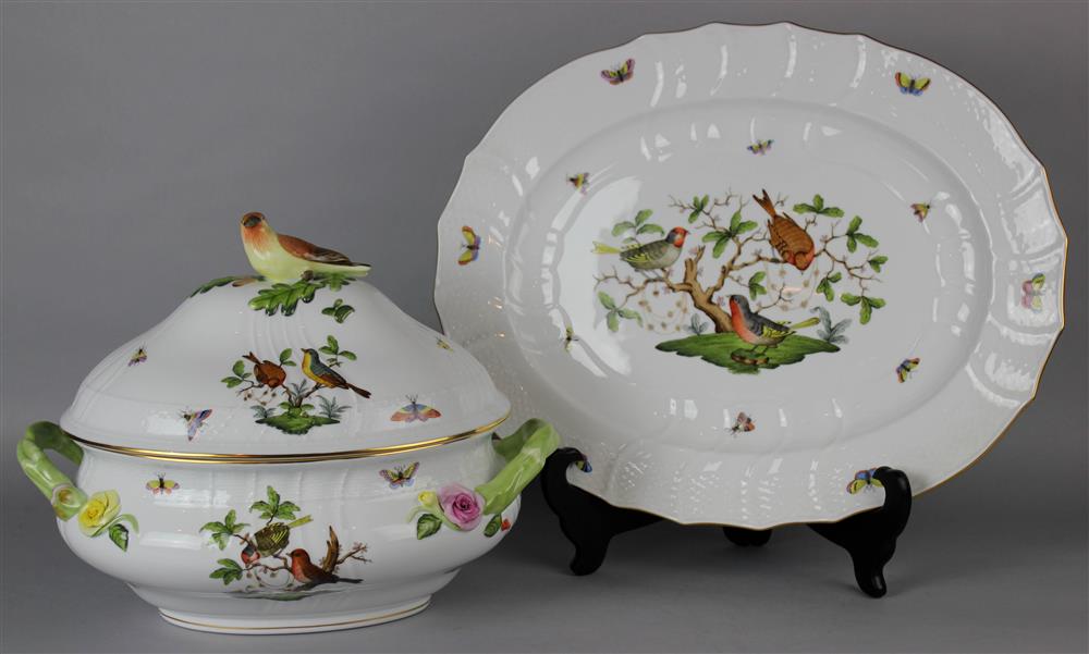 Appraisal: HEREND 'ROTHSCHILD BIRD' PATTERN LARGE OVAL SPIRAL MOLDED TUREEN AND