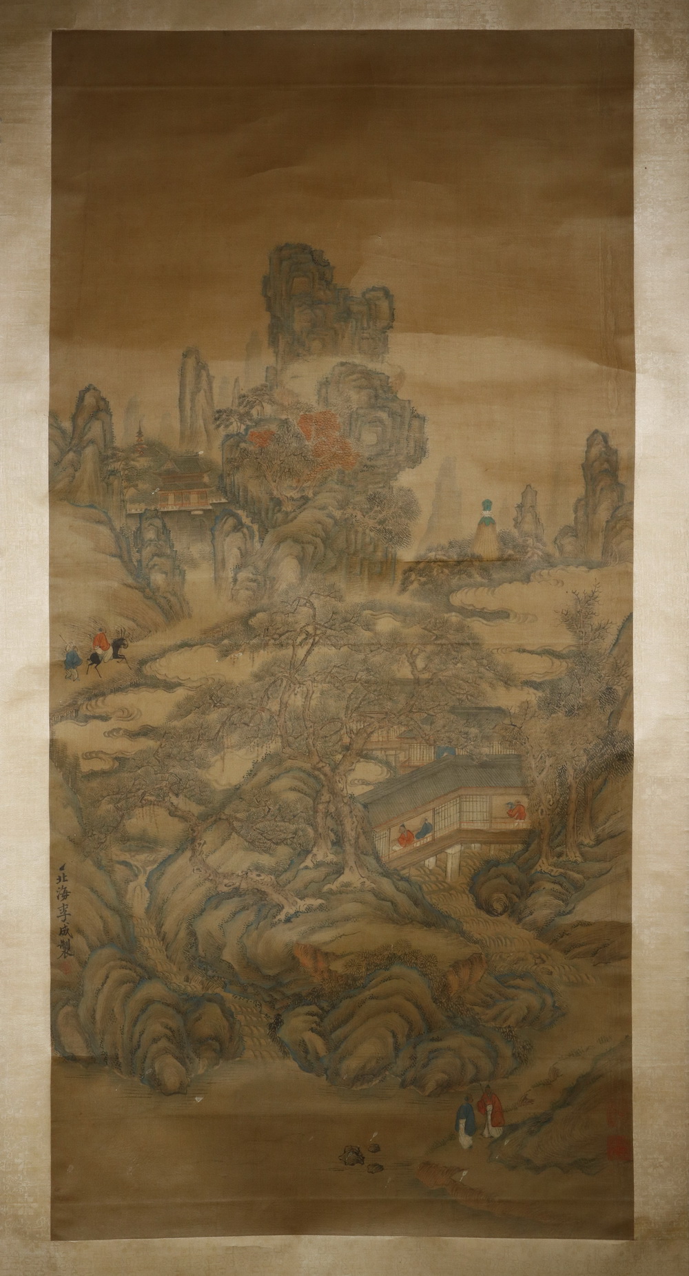 Appraisal: TH C CHINESE SCROLL PAINTING Watercolor on Silk Landscape of