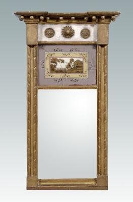 Appraisal: American Federal eglomis eacute mirror gilt and white-painted cornice over