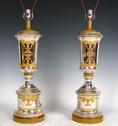 Appraisal: PAIR VINTAGE MERCURY GLASS LAMPS Paint and enamel bead detail