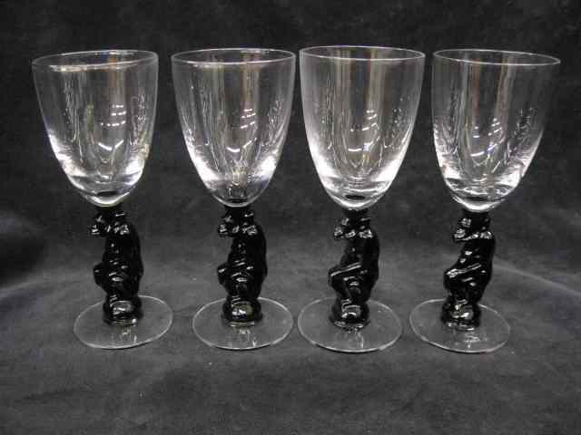 Appraisal: Libbey Silhouette Crystal Monkey SherryGlasses black figural stems '' rare