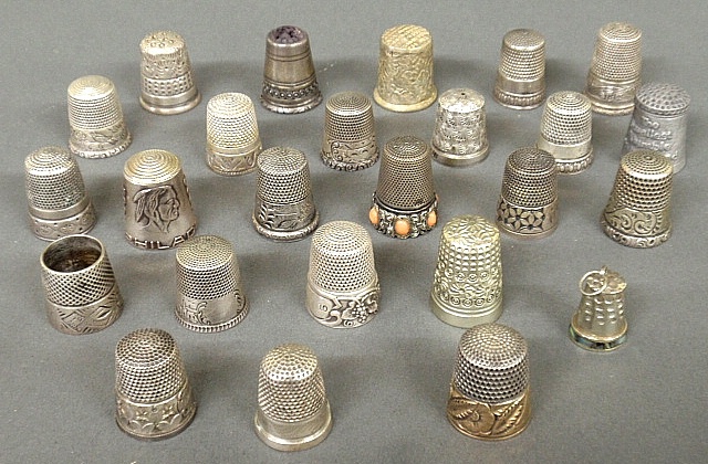 Appraisal: - Twenty-five sterling and English silver thimbles troy oz -