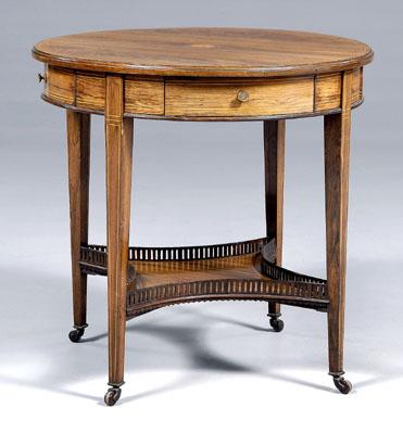 Appraisal: Fine Edwardian inlaid rosewood table line inlaid circular top with